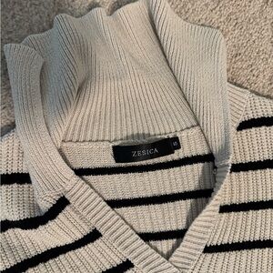 Women’s Striped Knitted Dress - Black and Cream Stripes